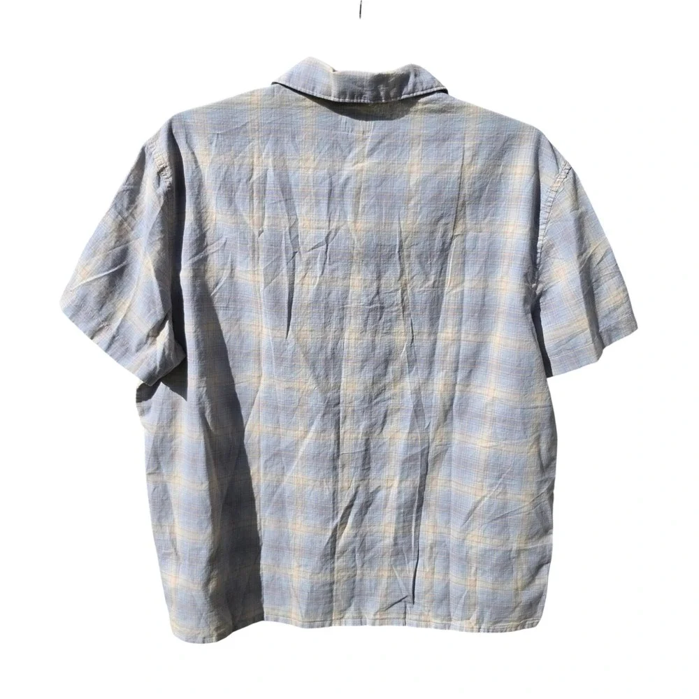 J.Crew NWT Mens Cotton Gauze Camp Collar Shirt Paul Dusty Blue Oat Plaid CC926 L